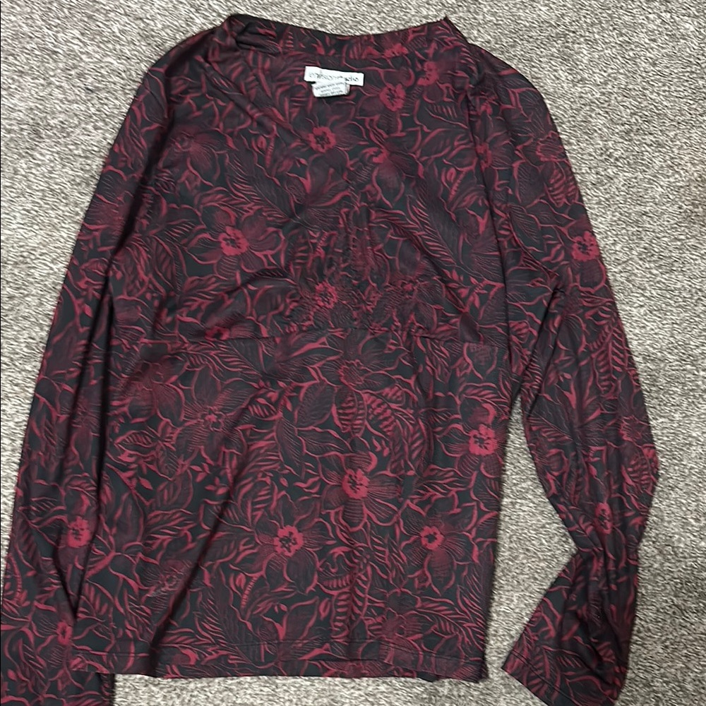 Floral Long Sleeve Top - Red and Black